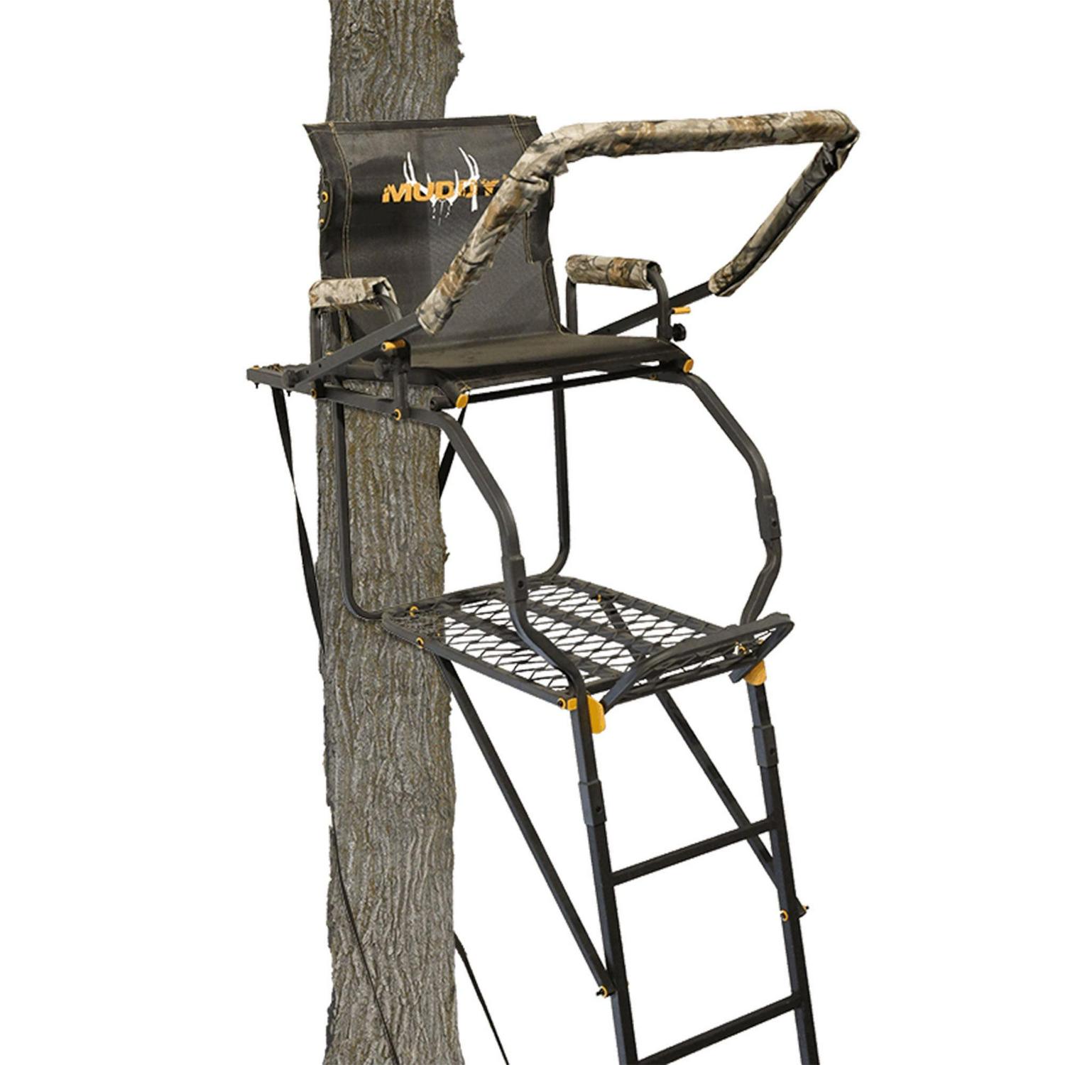 Muddy Deer Hunting Climbing Adjustable Quiet Heavy-Duty Huntsman Deluxe 17 ft 1-Person Ladder Tree Stand