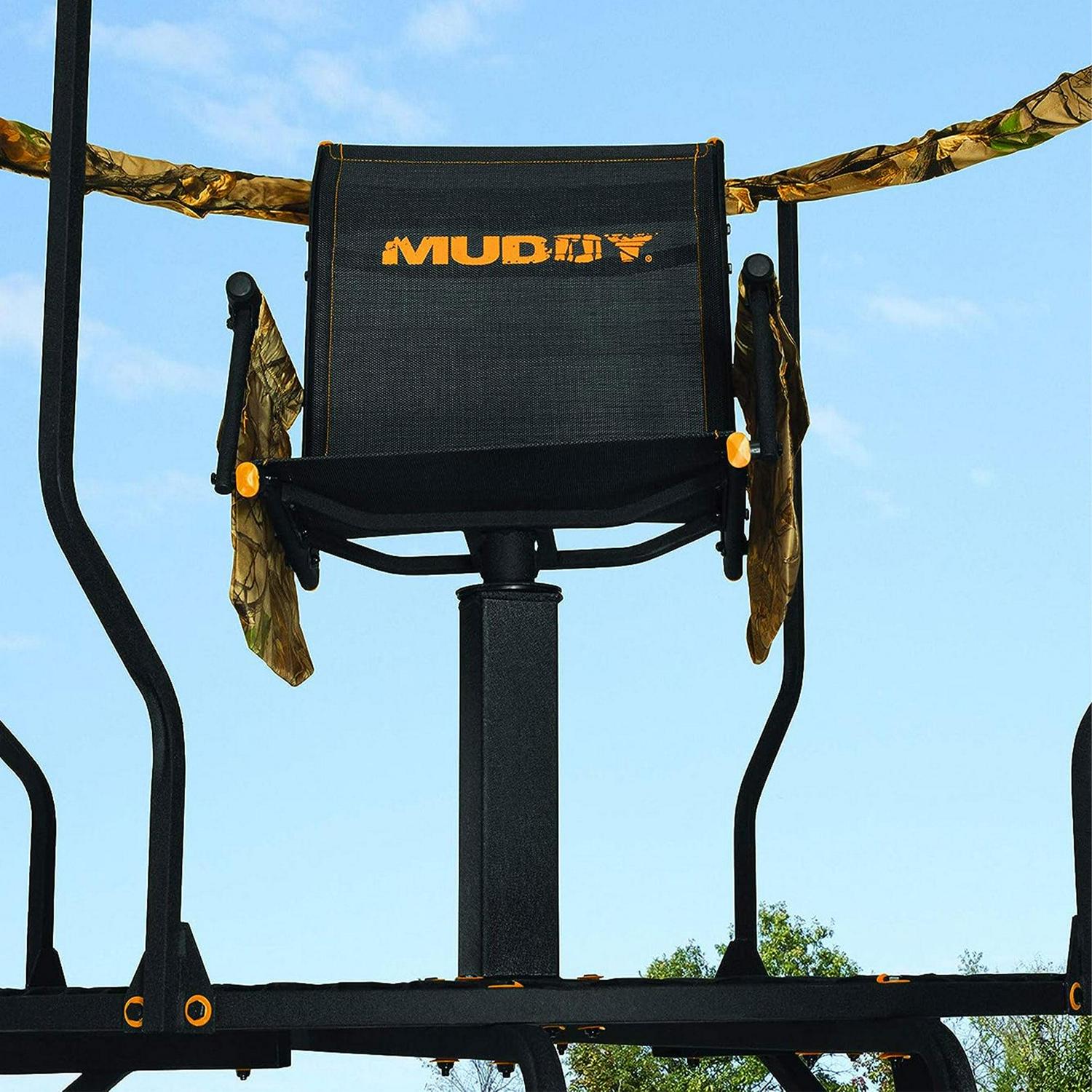 MUDDY Liberty - 16 Foot High Durable Extra-Wide Single Seater Foldable Outdoor Hunting Tripod Stand with 360-degree Flex Tek Seat & 2 Detachable Gear Bags, 300 Pound Maximum Capacity - Image 4
