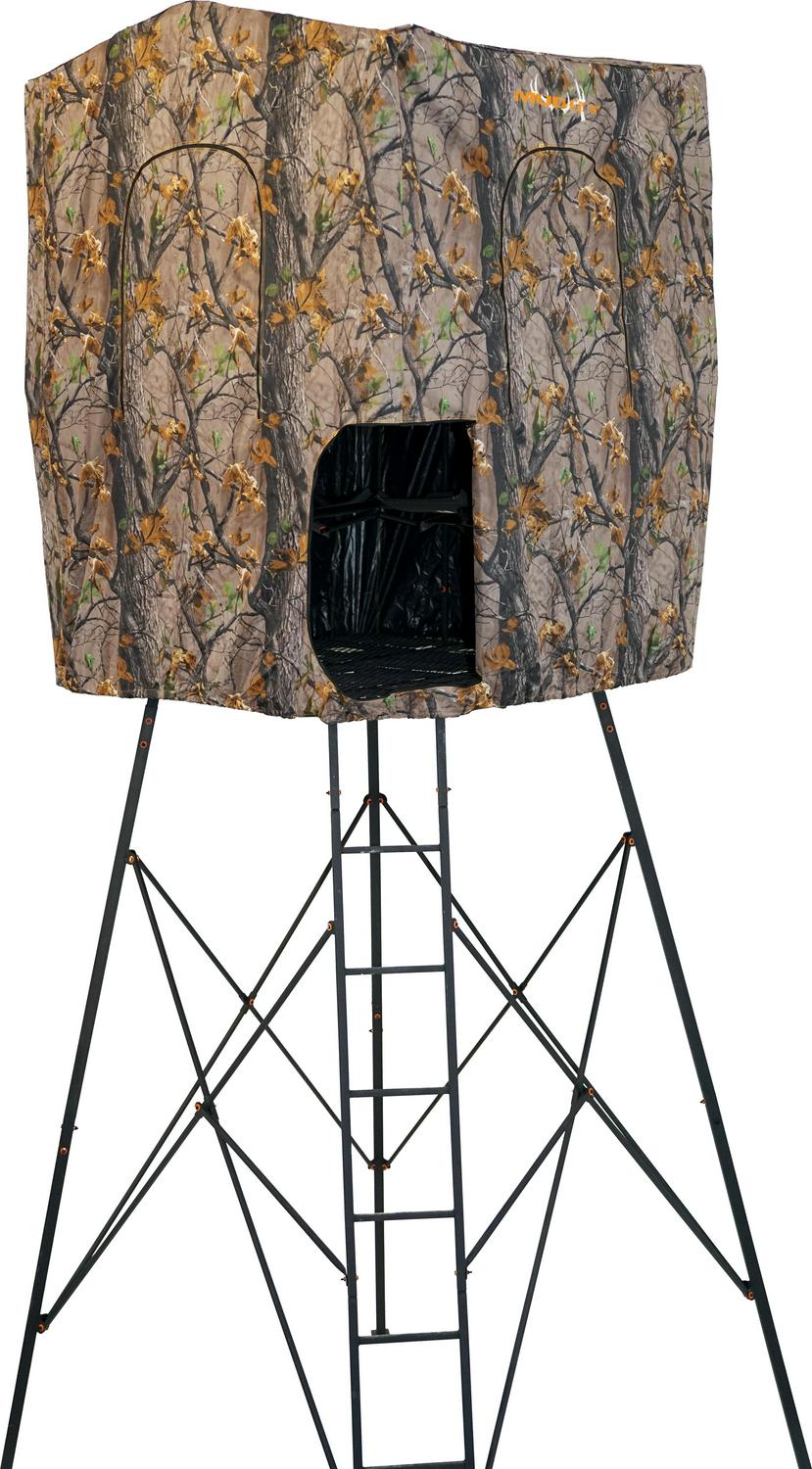 MUDDY Quad Roof Kit Enclosure Durable Hunting Outdoor Steel Construction with Camo Quiet Water-Resistant Cover 4 Zippered Windows & Full Surround 36"H Shooting Rail - Image 2
