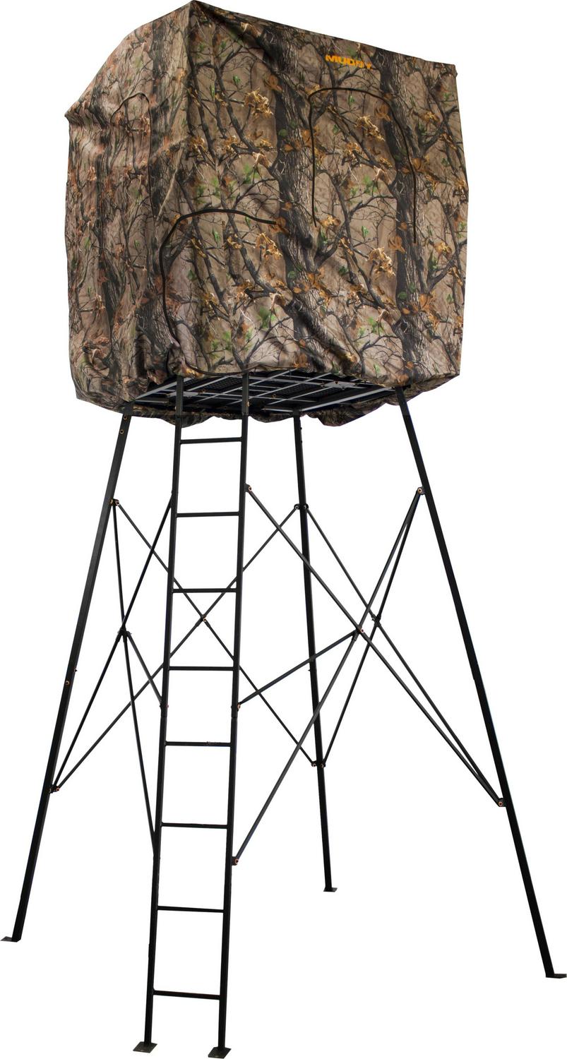 MUDDY Quad Roof Kit Enclosure Durable Hunting Outdoor Steel Construction with Camo Quiet Water-Resistant Cover 4 Zippered Windows & Full Surround 36"H Shooting Rail - Image 7