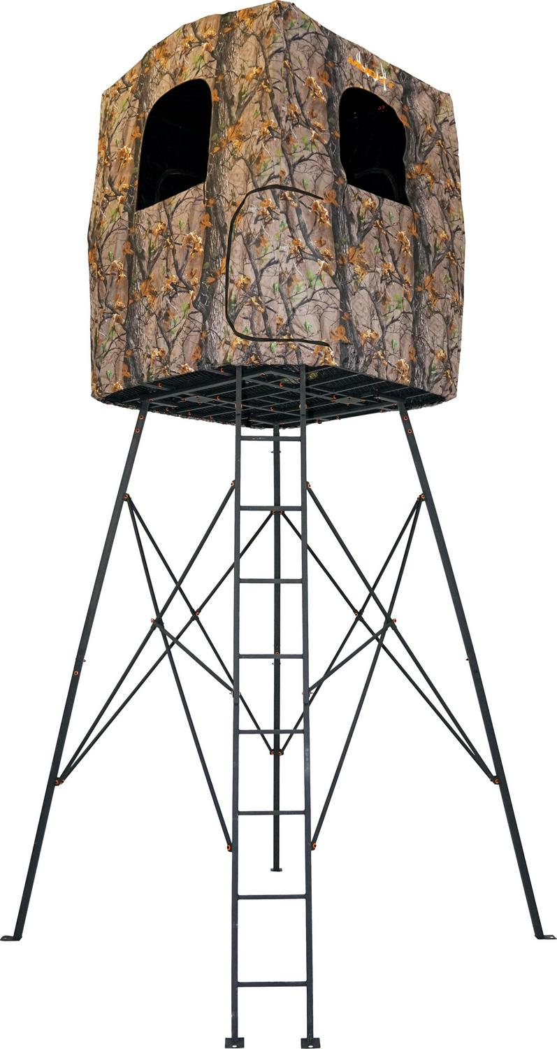 MUDDY Quad Roof Kit Enclosure Durable Hunting Outdoor Steel Construction with Camo Quiet Water-Resistant Cover 4 Zippered Windows & Full Surround 36"H Shooting Rail - Image 3