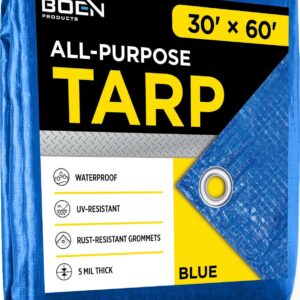 30 ft. x 60 ft. Multi-Purpose Blue Poly Tarp Cover 4.2 Mil Thick Weave Material, Waterproof