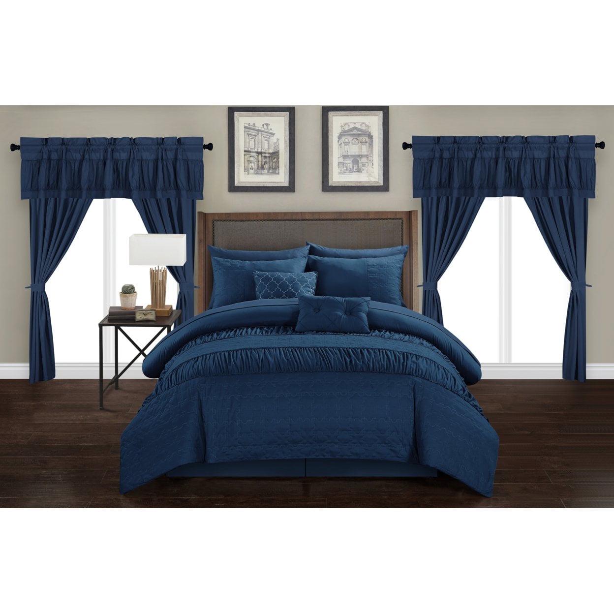 Mykonos 20 Piece Comforter Set Embossed Bedding - Sheets Window Treatments Decorative Pillows Shams Bed Skirt Included