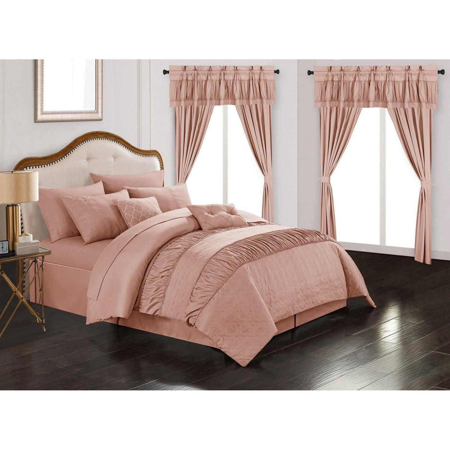 Mykonos 20 Piece Comforter Set Embossed Bedding - Sheets Window Treatments Decorative Pillows Shams Bed Skirt Included - Image 2