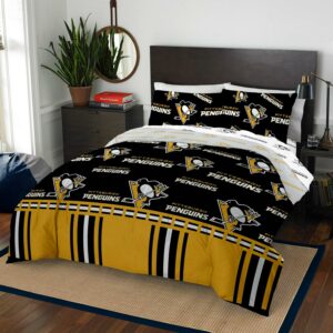 NHL Pittsburgh Penguins Bed in Bag Set, Queen Size, Team Colors, 100% Polyester, 5 Piece Set