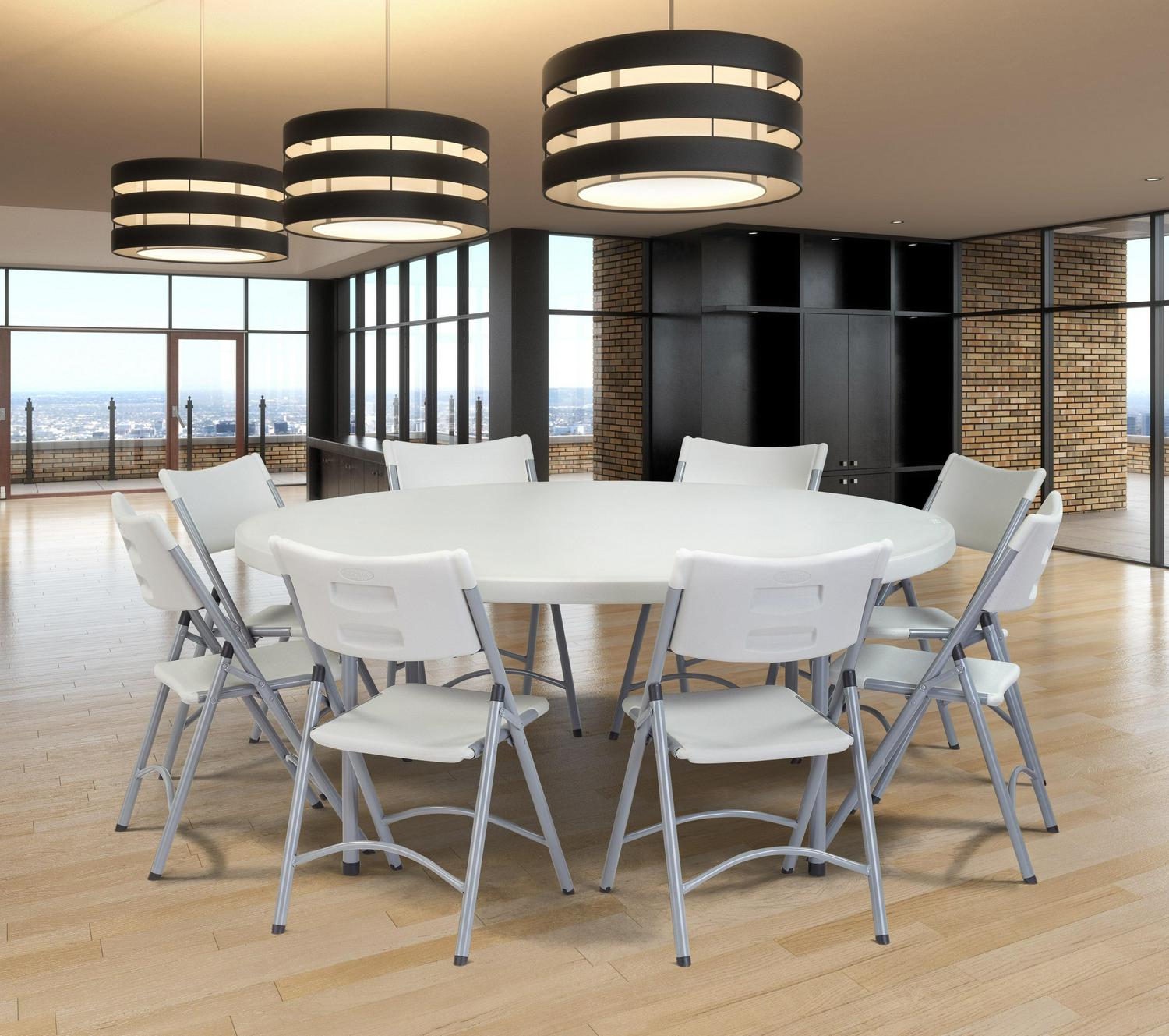 National Public Seating NPS® 71" Heavy Duty Round Folding Table, Speckled Grey - Image 3