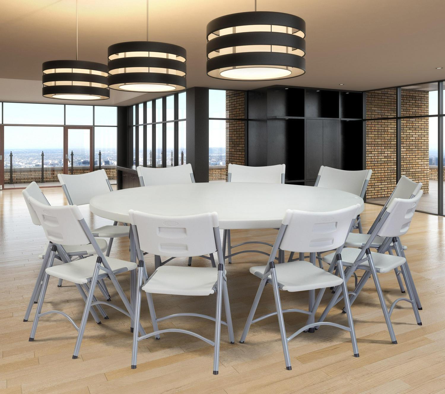 National Public Seating NPS® 71" Heavy Duty Round Folding Table, Speckled Grey - Image 4