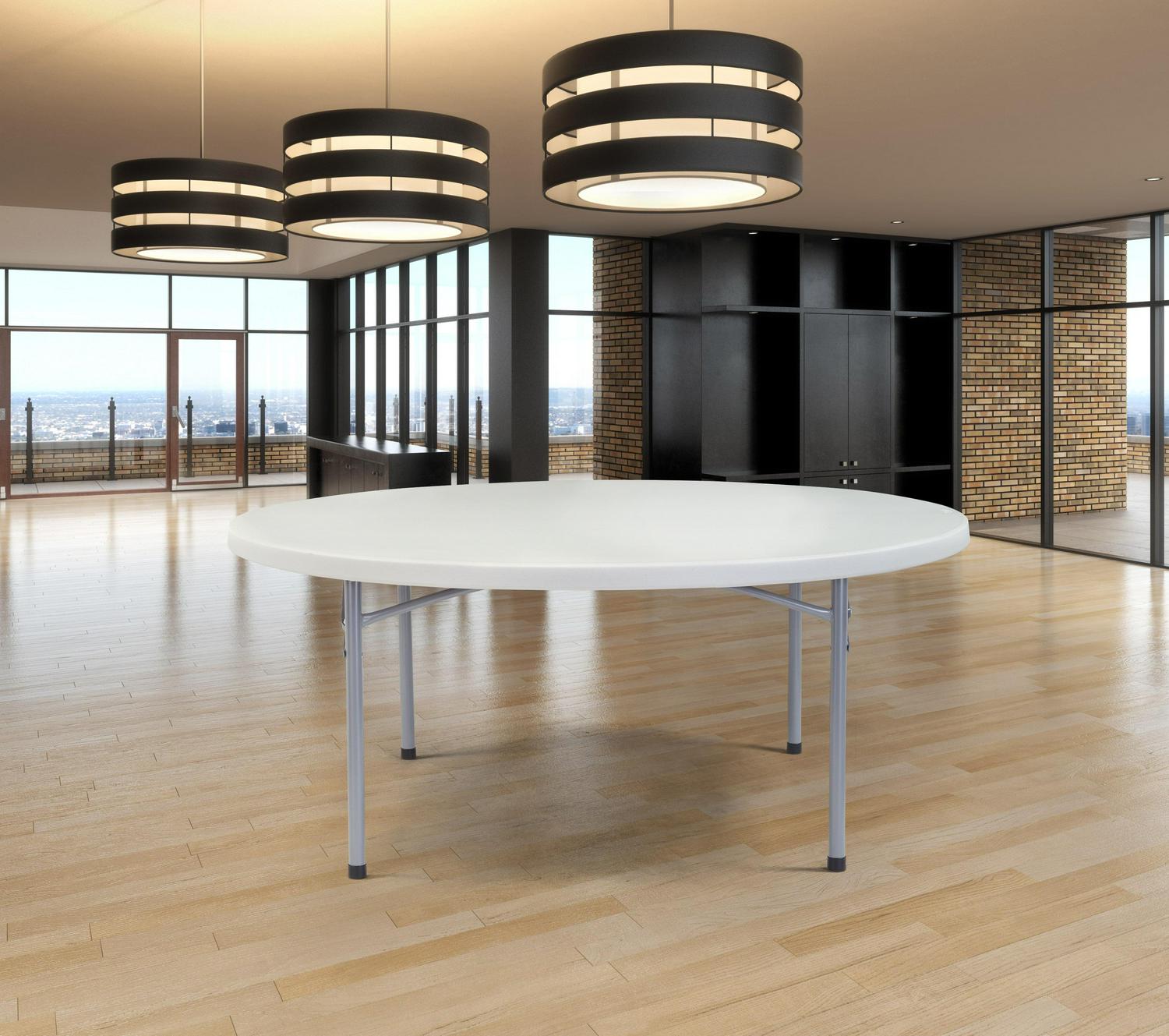 National Public Seating NPS® 71" Heavy Duty Round Folding Table, Speckled Grey - Image 2