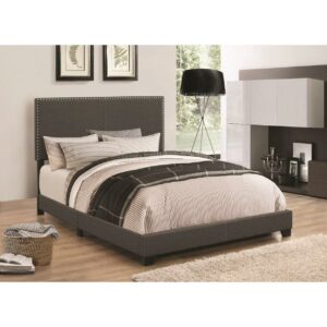Nailhead Upholstered Full Bed in Charcoal