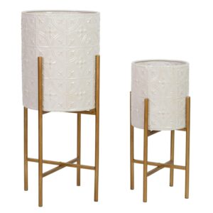 Aspire Nala Elegant Raised Planters, White & Gold - Set of 2