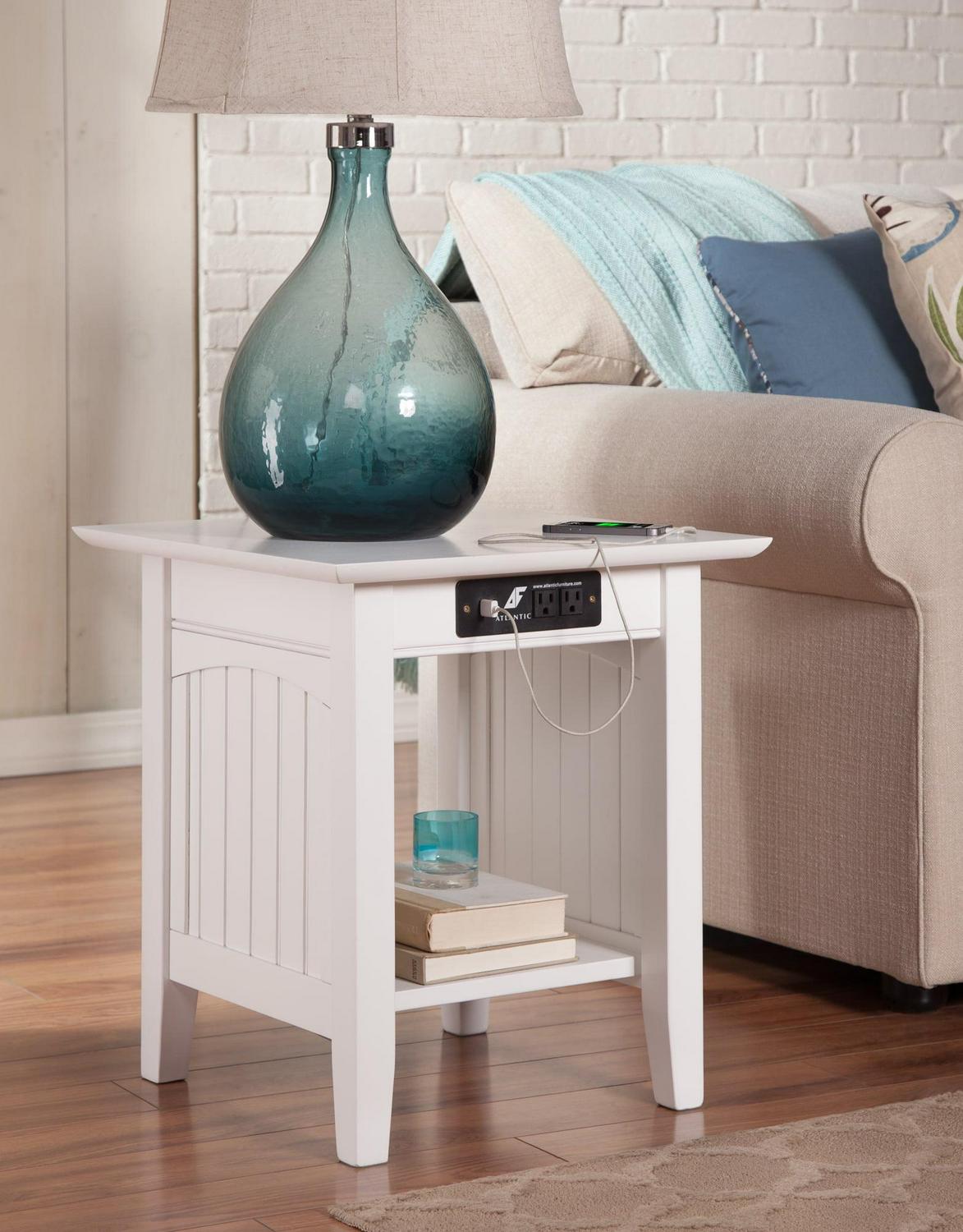 AFI Nantucket End Table with Charging Station, White