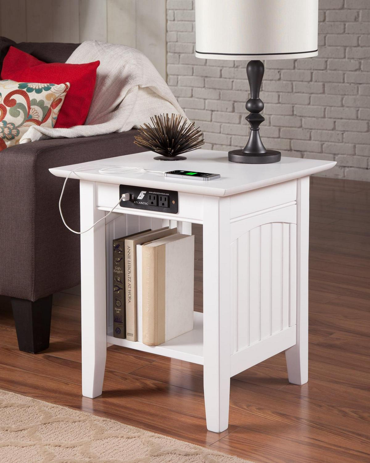 AFI Nantucket End Table with Charging Station, White - Image 2