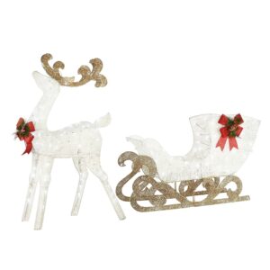 National Tree Company 48" Pre-Lit White Sisal Reindeer and Sleigh