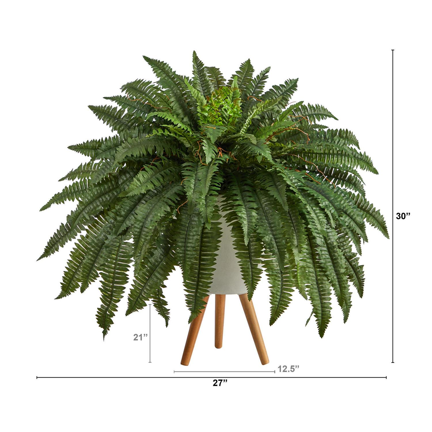 Nearly Natural 2.5ft. Boston Fern Artificial Plant in White Planter with Legs - Image 2