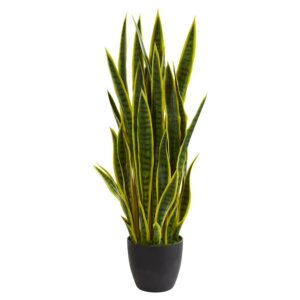 Nearly Natural Sansevieria 38" Artificial Plant With Pot, Yellow/Black