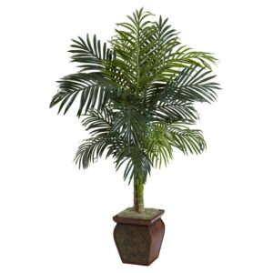 Nearly Natural 54" Golden Cane Palm with Decorative Container in Green/Brown