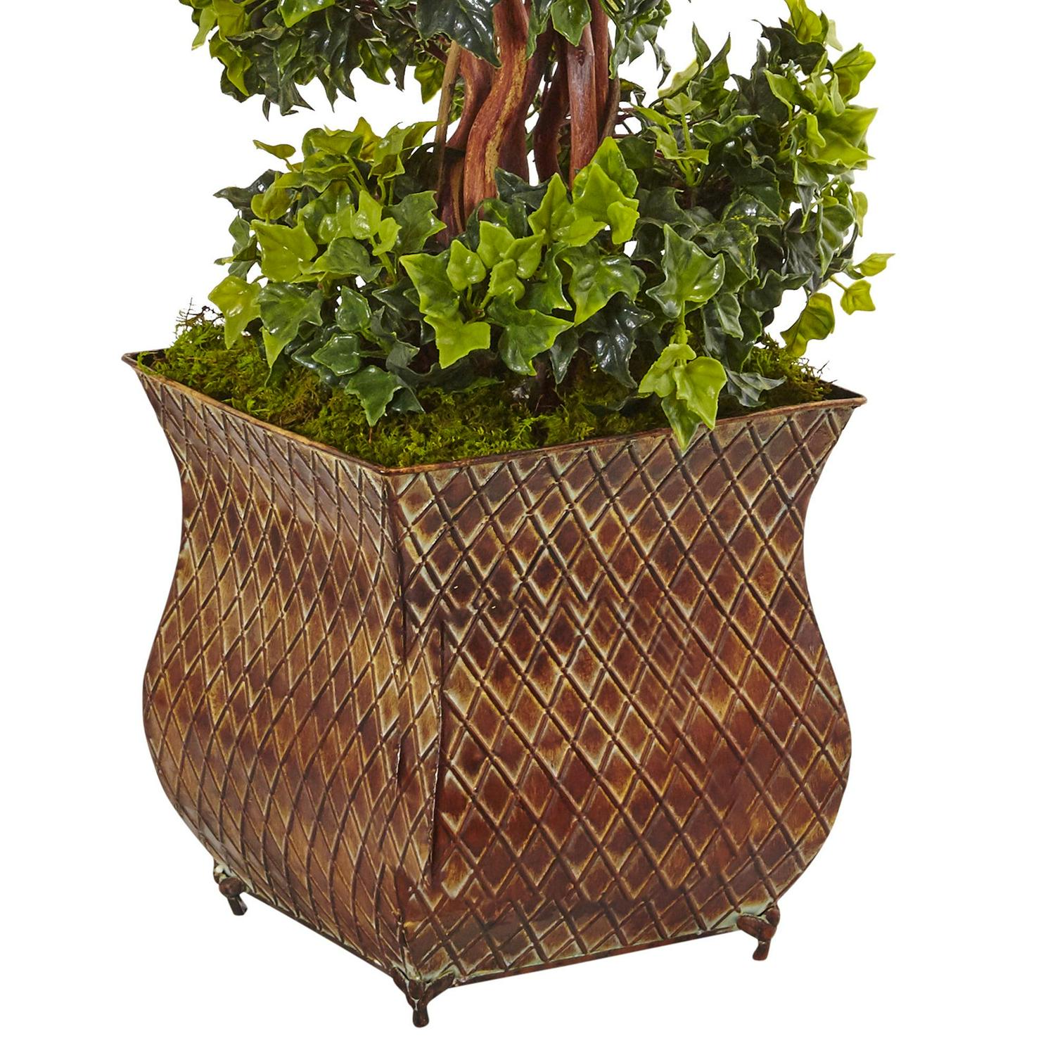 Nearly Natural 4' English Ivy Spiral Artificial Tree in Metal Planter, UV Resistant - Image 3