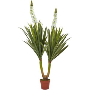 Nearly Natural 57" Plastic and Polyester Flowering Yucca Artificial Plant, Green