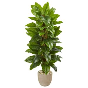 Nearly Natural 58" Green Philodendron Real Touch Artificial Plant in Sand Stone Planter