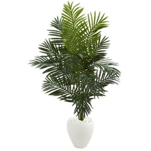 Nearly Natural 5.5' Paradise Artificial Palm Tree in White Planter