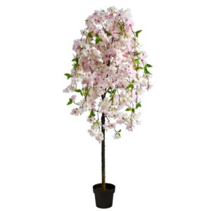 Nearly Natural 5ft. Cherry Blossom Artificial Tree in Black Nursery Planter