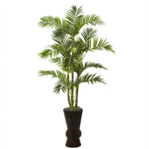 Nearly Natural 62" Plastic and Polyester Areca Artificial Tree with Decorative Planter, Green