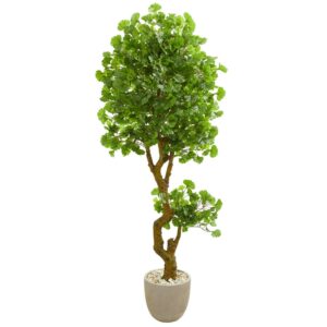 Nearly Natural 6.5' Jingo Artificial Tree in Sand Colored Planter (Indoor/Outdoor)