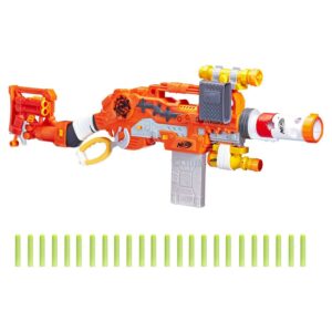 Nerf Zombie Strike Survival System Scravenger with Two 12-Dart Clips, 26 Darts, Light, Barrel Extension, Scope, Stock, and 2-Dart Blaster