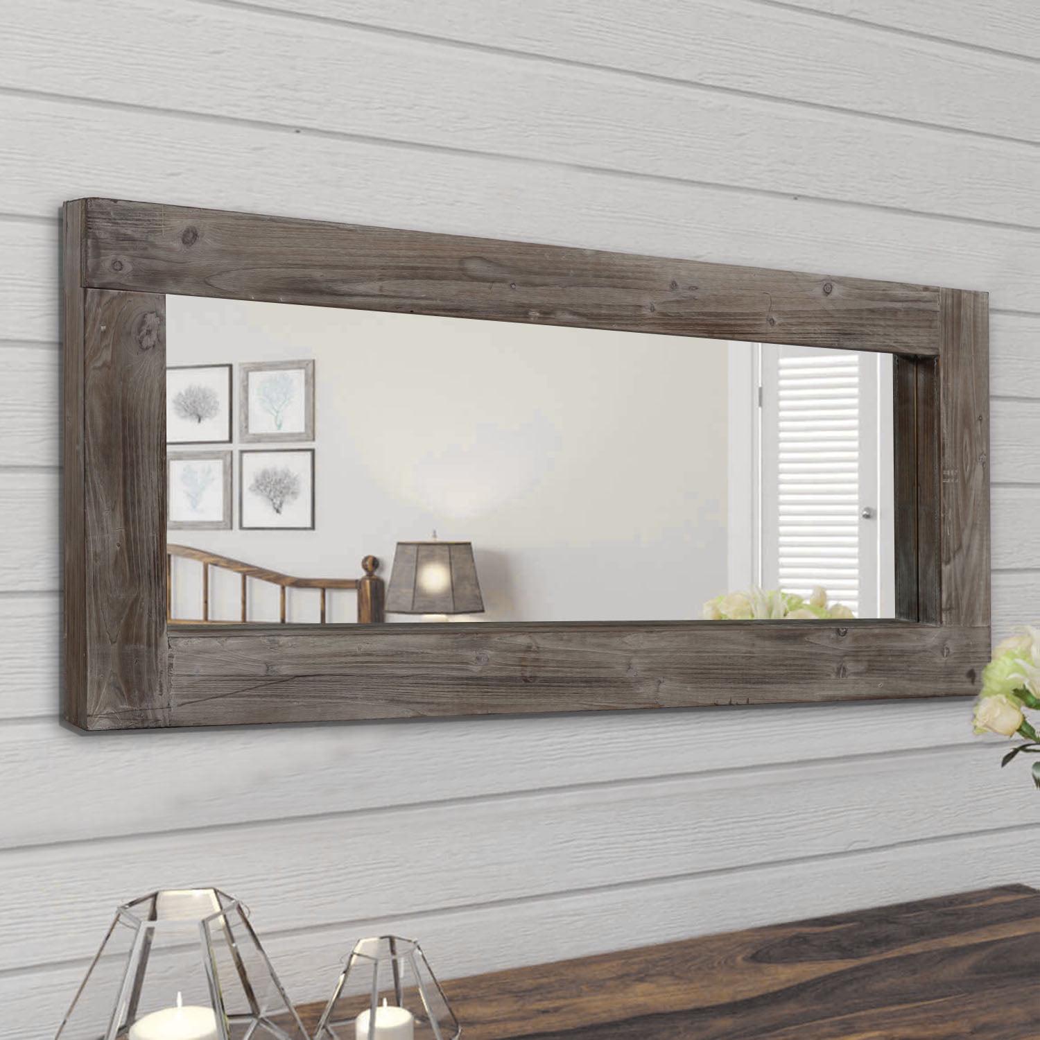 58"x24" Rustic Solid Wood Mirror, Black - Image 3