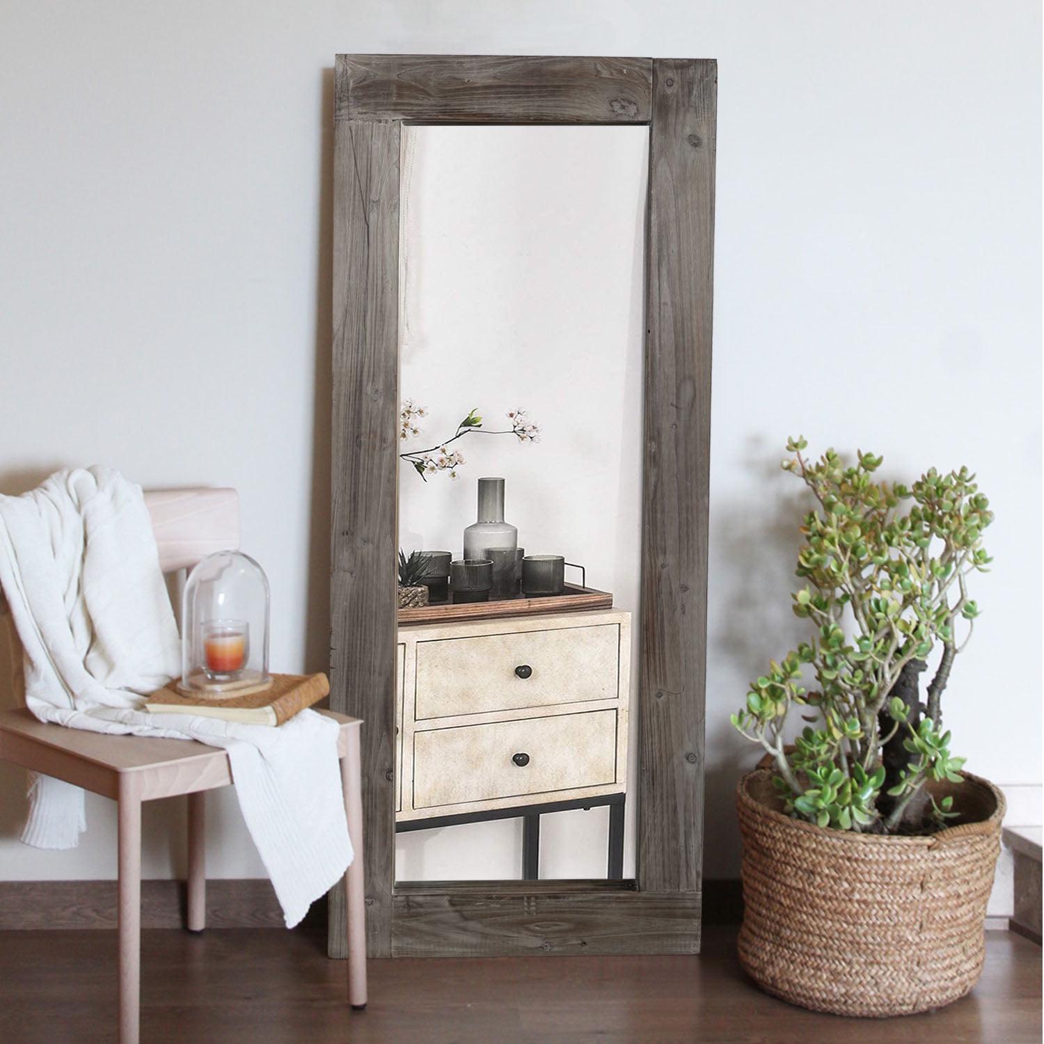 58"x24" Rustic Solid Wood Mirror, Black - Image 4