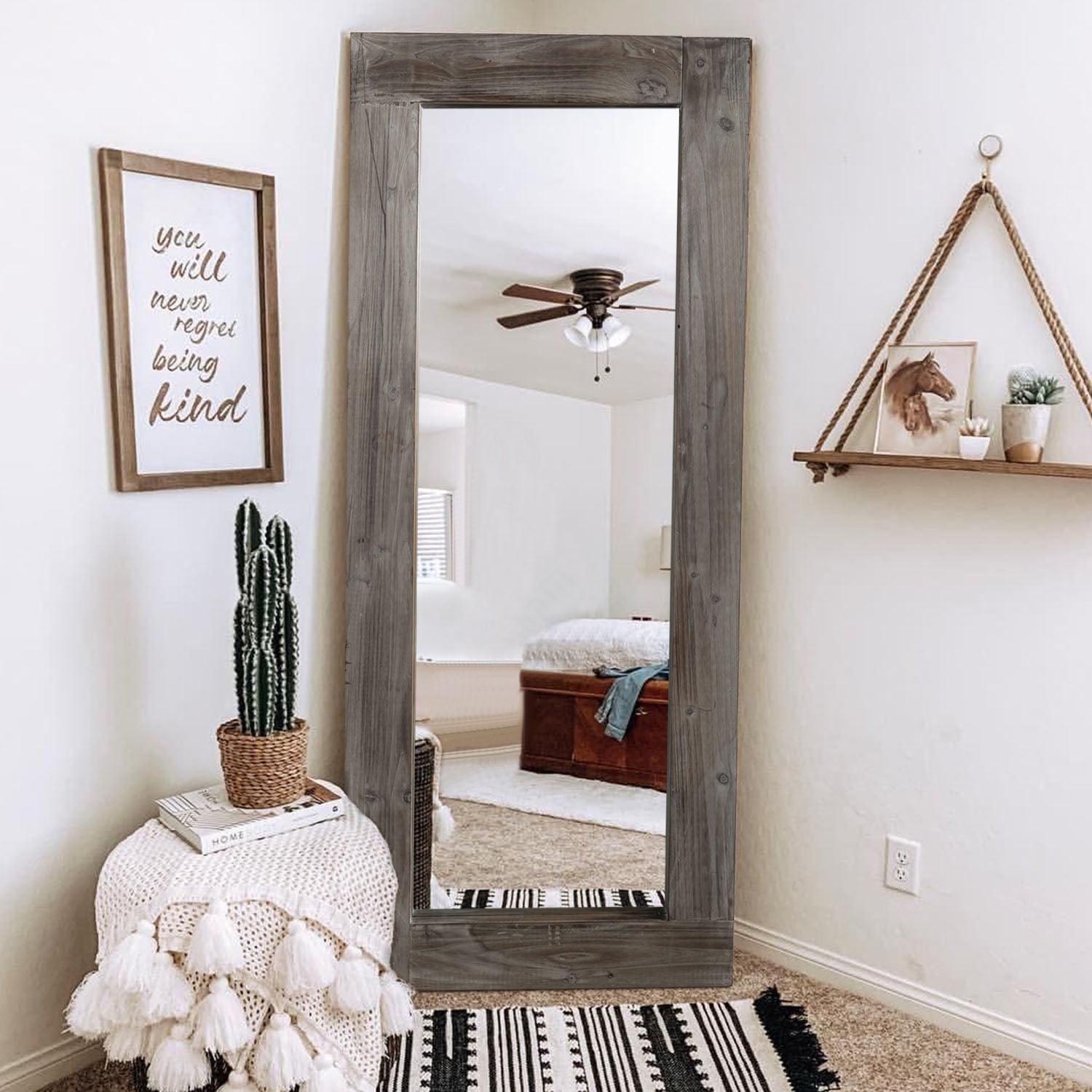 58"x24" Rustic Solid Wood Mirror, Black