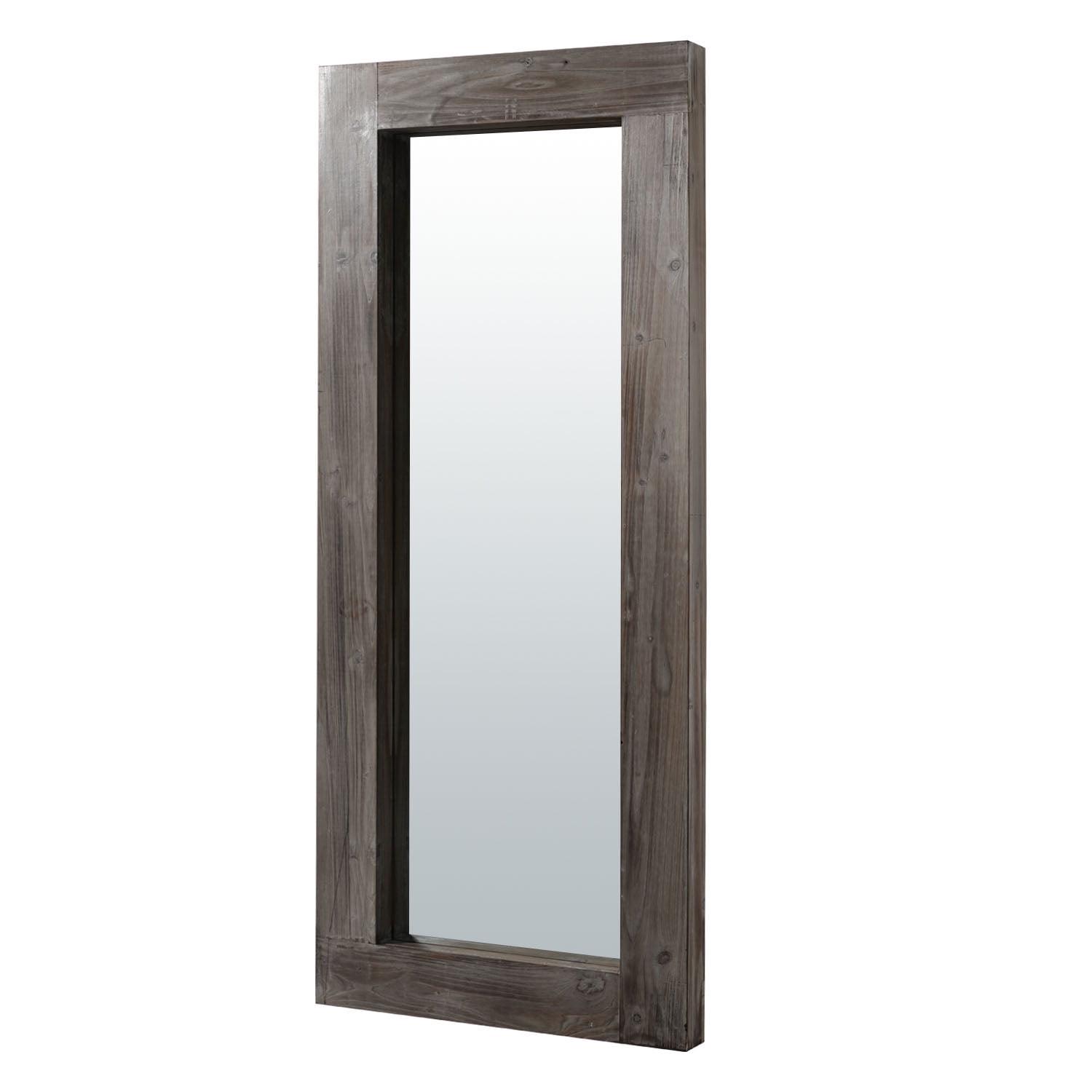 58"x24" Rustic Solid Wood Mirror, Black - Image 7