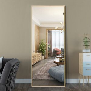 59"x19" Rectangular Full Length Floor Mirror with Stand Gold