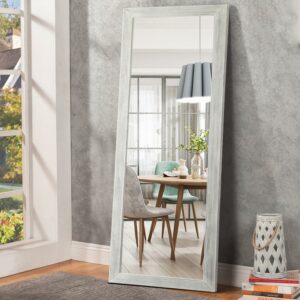 65"x22" Solid Wood Full Length Mirror with Standing Holder Floor Mirror Rectangular Wall Mounted Mirror Hanging Leaning, White