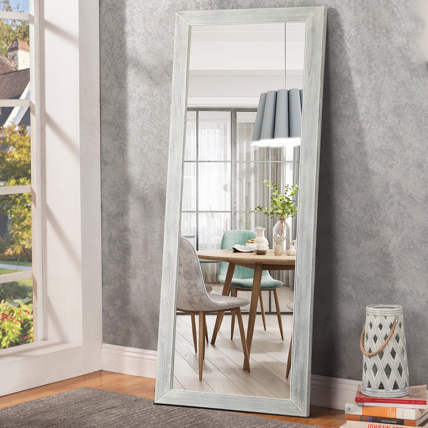 65"x22" Solid Wood Full Length Mirror with Standing Holder Floor Mirror Rectangular Wall Mounted Mirror Hanging Leaning, White