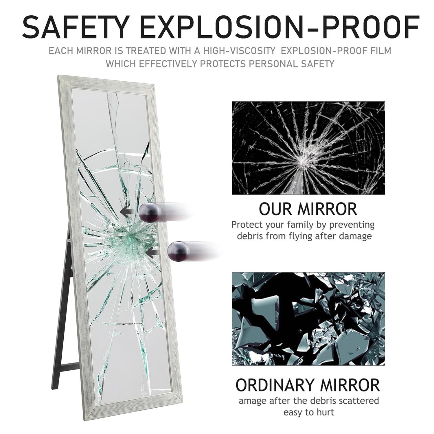 65"x22" Solid Wood Full Length Mirror with Standing Holder Floor Mirror Rectangular Wall Mounted Mirror Hanging Leaning, White - Image 7