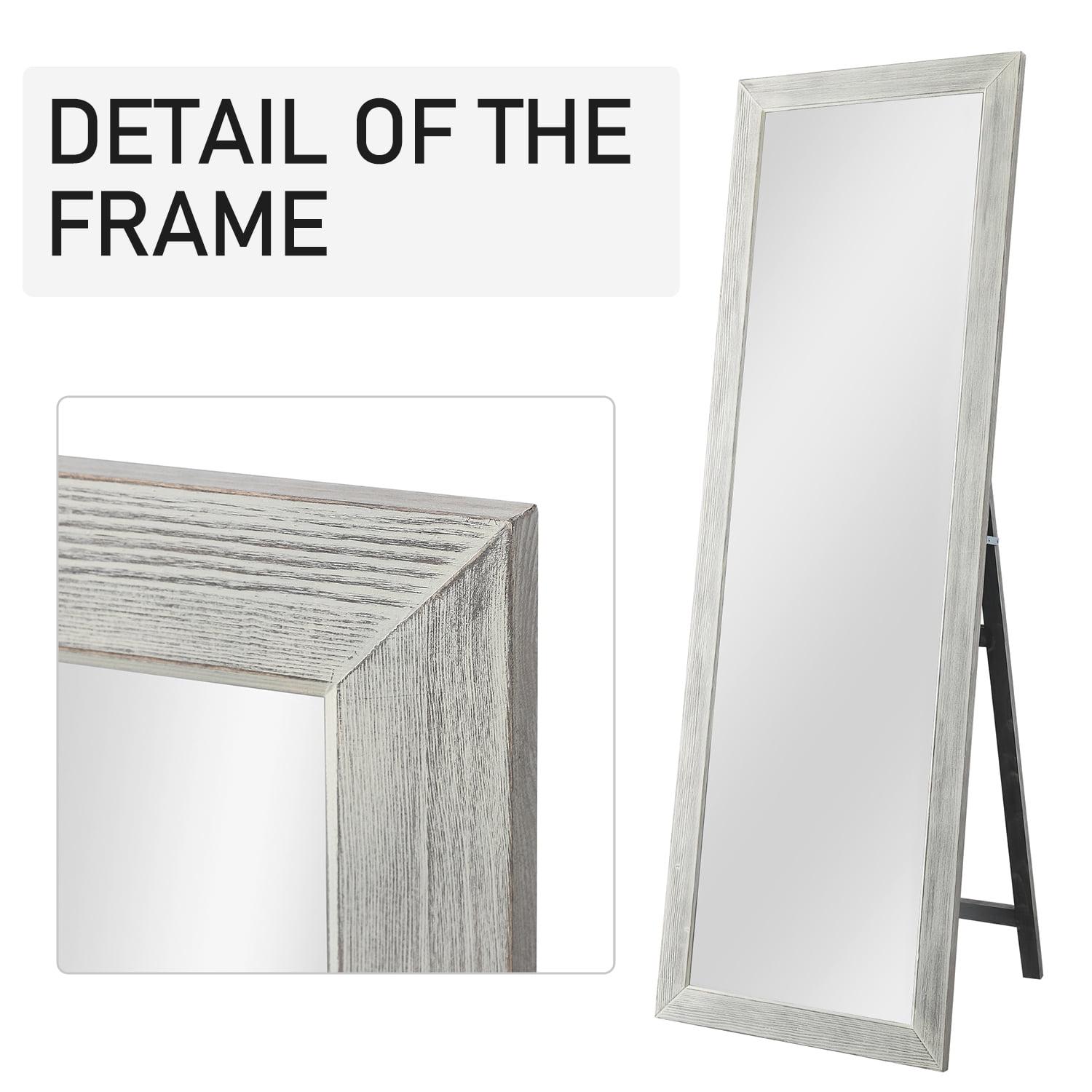 65"x22" Solid Wood Full Length Mirror with Standing Holder Floor Mirror Rectangular Wall Mounted Mirror Hanging Leaning, White - Image 5