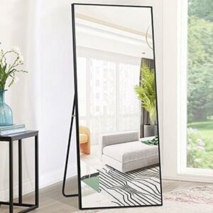 71"x31" Aluminum Alloy Frame Mirror Rectangular Full Length Floor Mirror with Stand Black