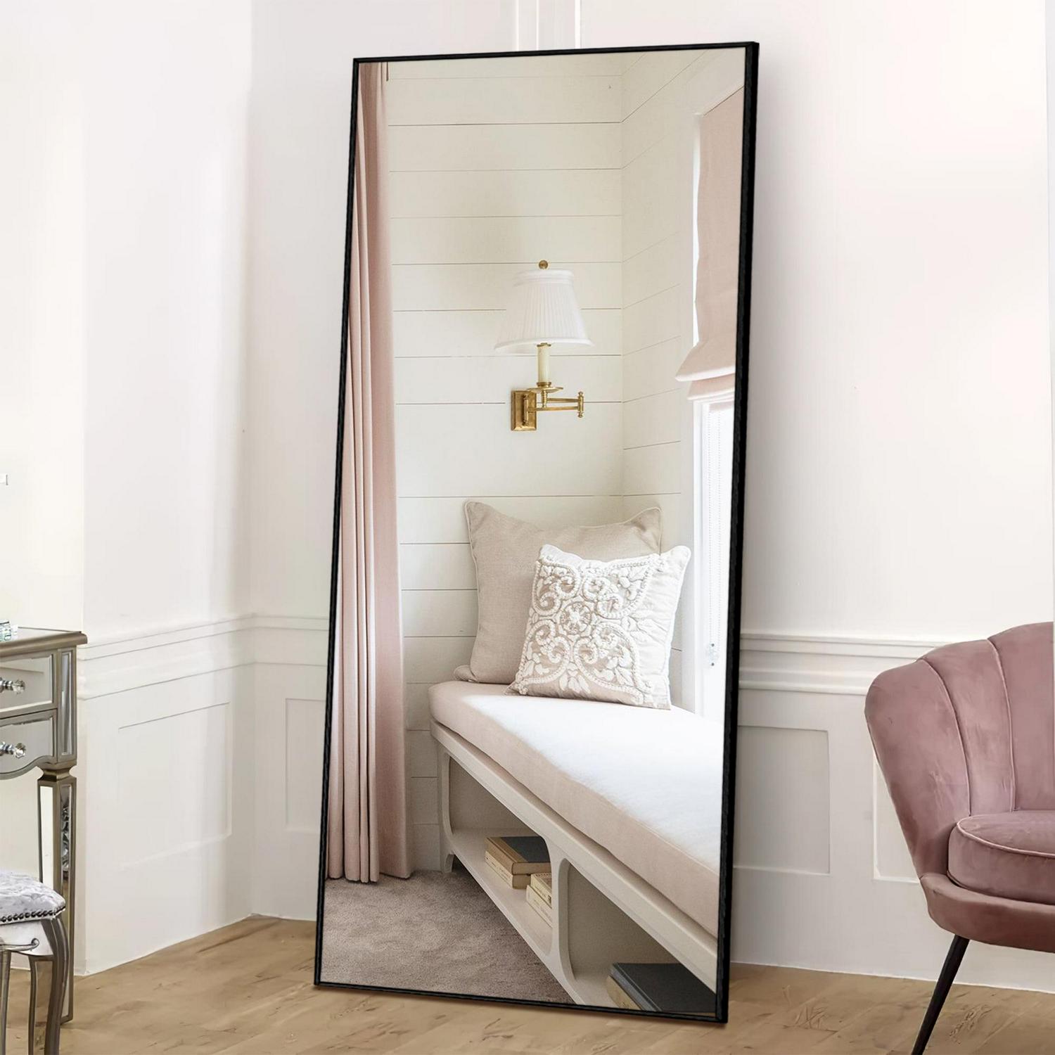 71" x 28" Aluminum Alloy Framed Mirror Full Length Rectangular Body Dressing Mirror Black