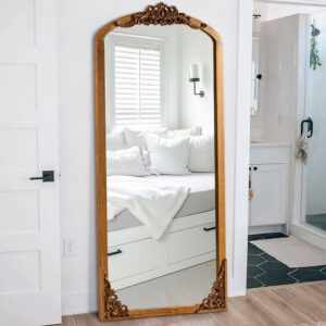 Wooden Arch Full Length Vintage Decorative Mirror for Living Room Bedroom 70"x30",Gold