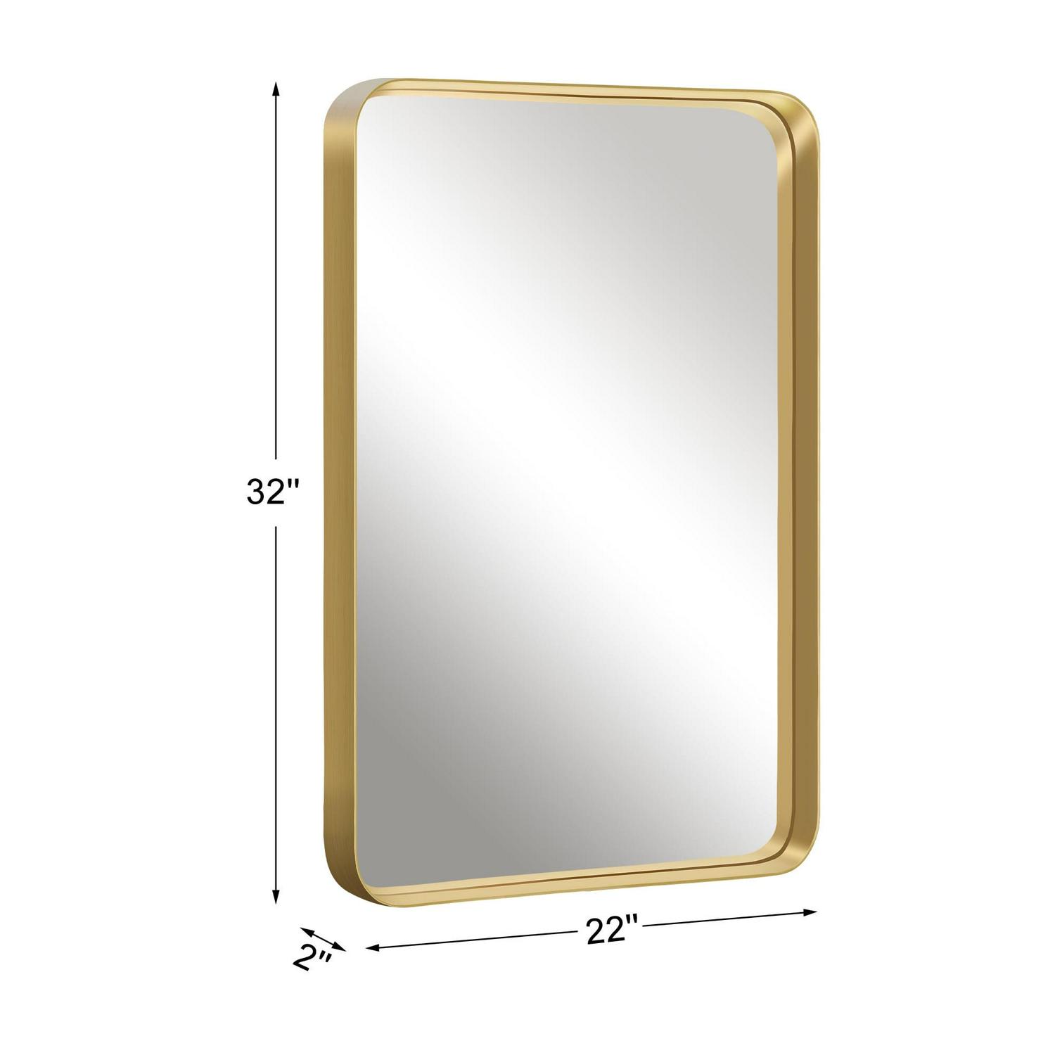 32"x22" Aluminum Alloy Wall Mount Rounded Corner Rectangular Mirror,Gold - Image 4