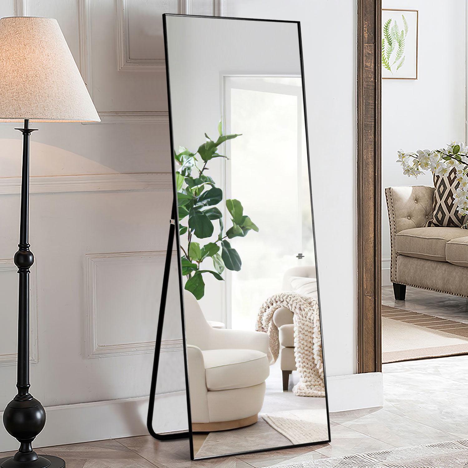 65"x22" Modern Aluminum Alloy Frame Rectangle Full Length Floor Mirror, Black - Image 2