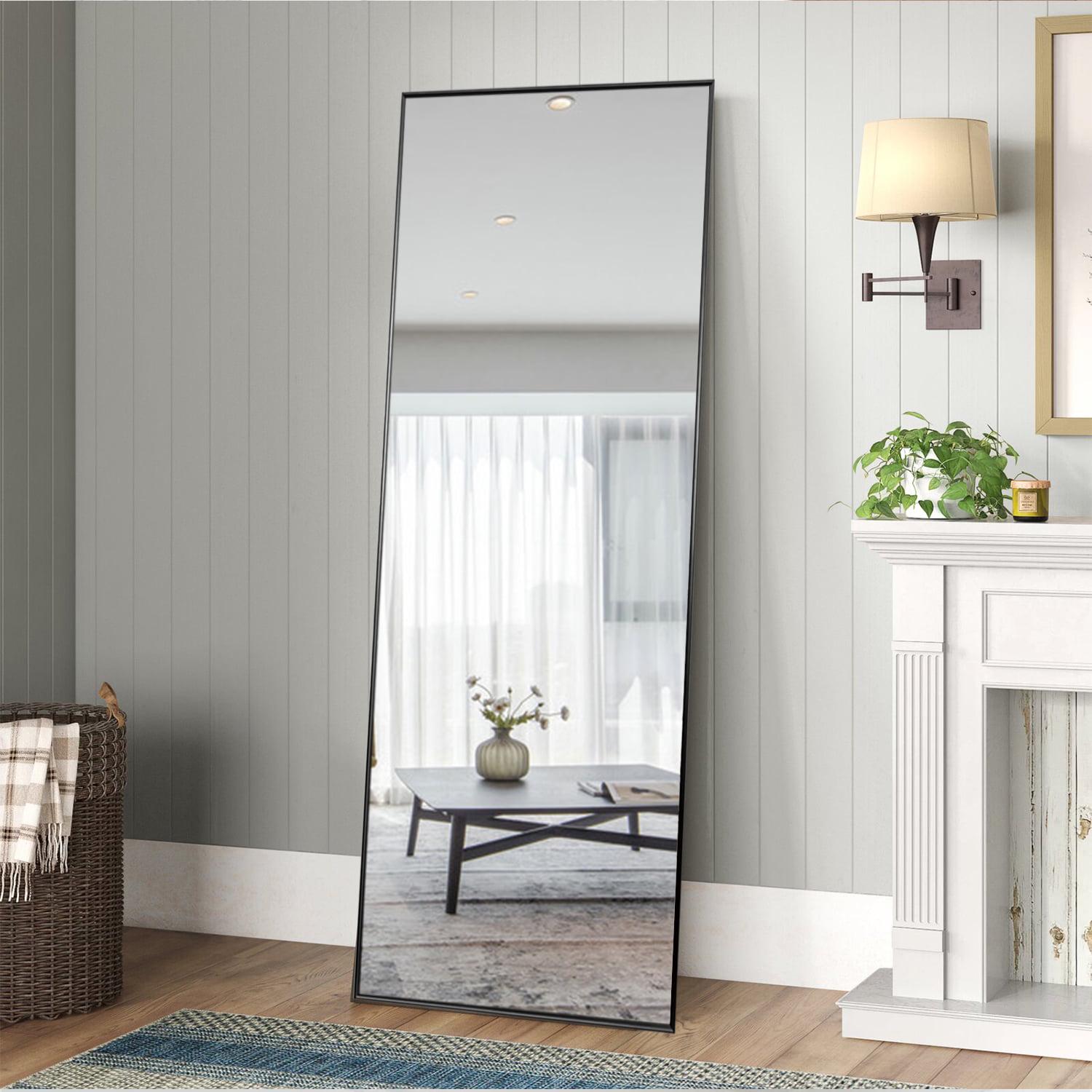 65"x22" Modern Aluminum Alloy Frame Rectangle Full Length Floor Mirror, Black - Image 4