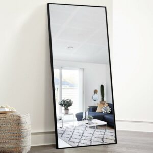 65"x22" Modern Aluminum Alloy Frame Rectangle Full Length Floor Mirror, Black