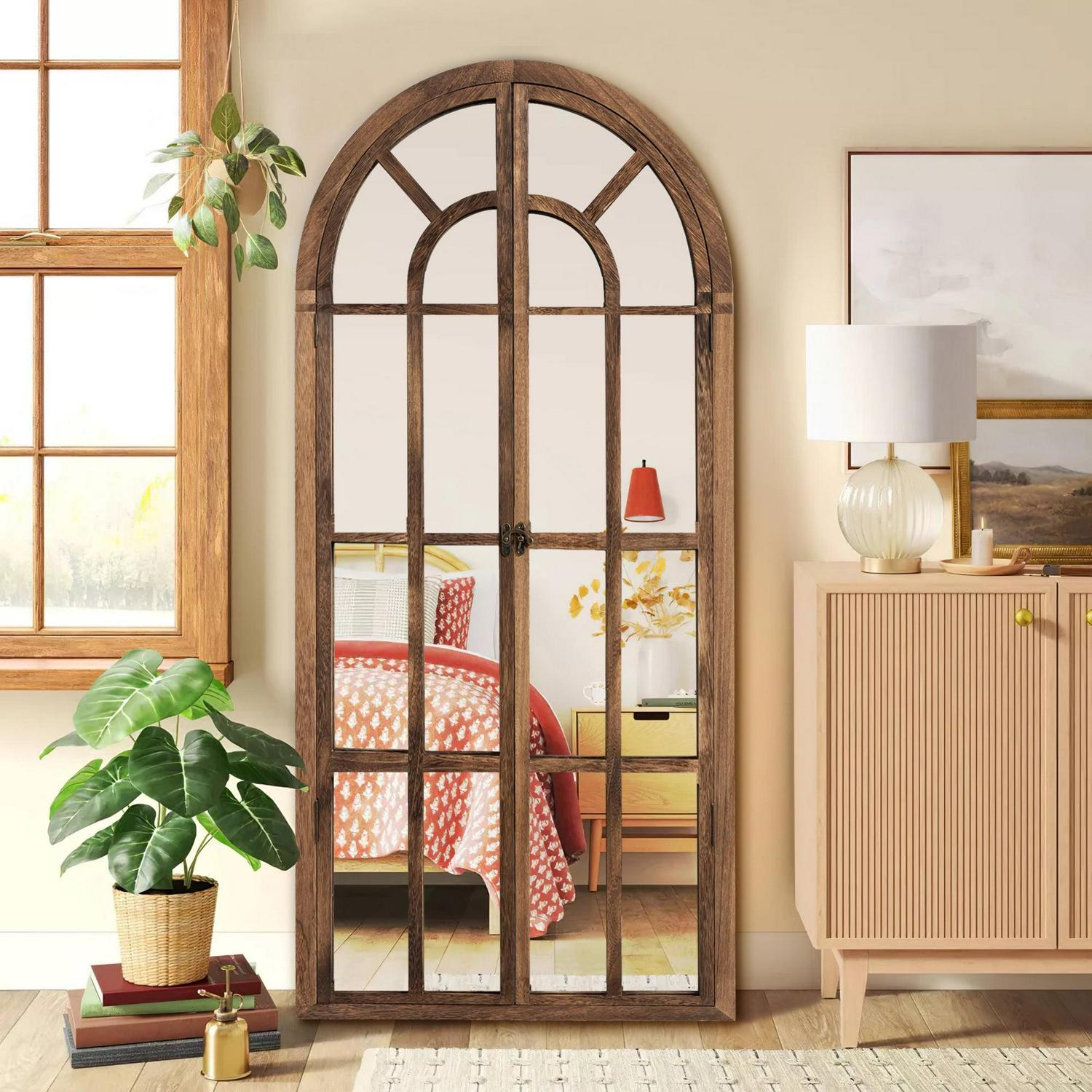 71"x32" Modern Arched Foldable Window Mirror Full Length Mirror Floor Mirror,Browen - Image 2