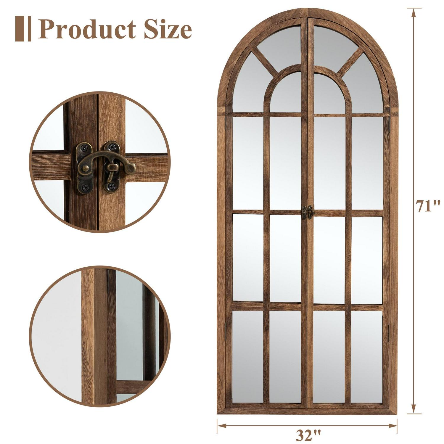 71"x32" Modern Arched Foldable Window Mirror Full Length Mirror Floor Mirror,Browen - Image 5