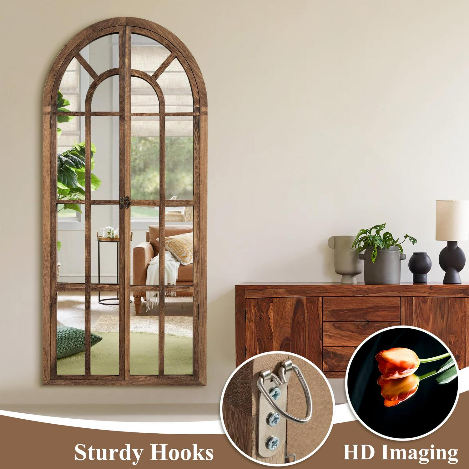 71"x32" Modern Arched Foldable Window Mirror Full Length Mirror Floor Mirror,Browen - Image 6