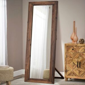 Solid Wood Full-Length Mirror Dressing Mirror Rectangle for Sitting Bedroom 64"*23" Striped Log Color