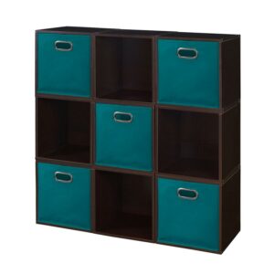 Cubo Storage Set - 9 Cubes and 5 Canvas Bins- Truffle/Teal