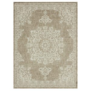 Nicole Miller New York Patio Country Azalea Transitional Medallion Indoor/Outdoor Area Rug, Taupe/Ivory , 6'6"x9'2"